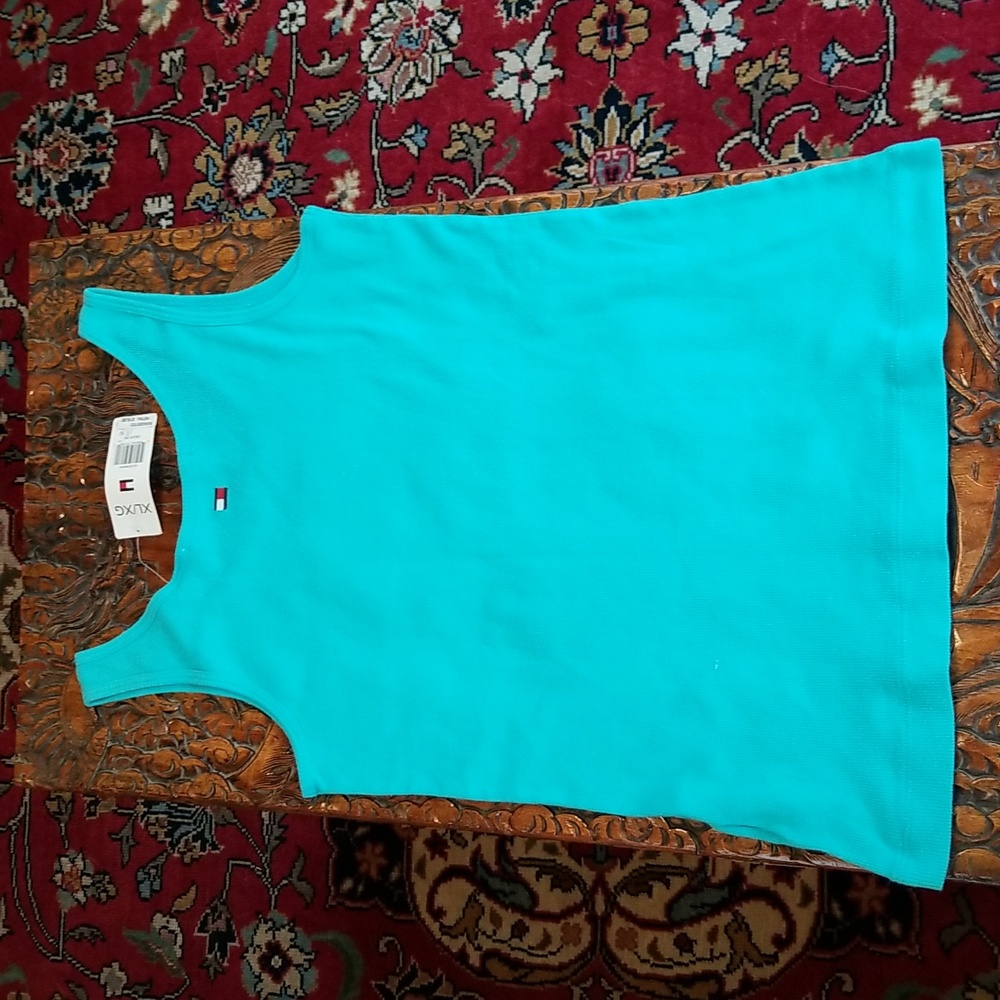 TOMMY HILFIGER Vintage Logo Ribbed Tank Aqua XL NWT - Picture 4 of 5